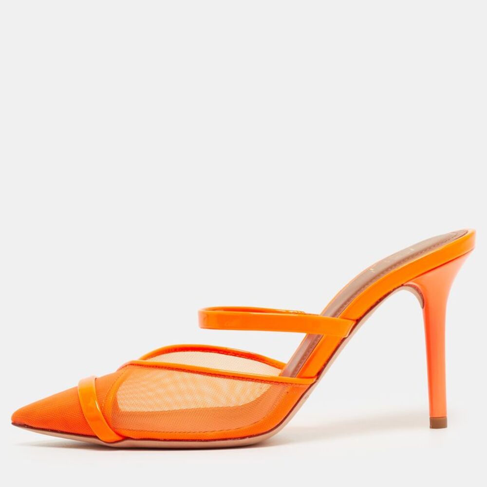 Malone Souliers Clio Size 35 Neon Orange Mesh And Patent Leather Mules